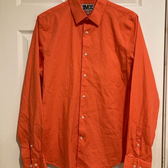 Express 1MX Men’s Button-down business shirt collared shirt orange size M - Picture 3 of 9